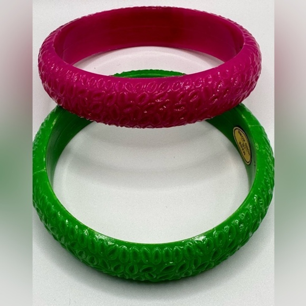 Hot Pink and Bright Green Hong Kong Molded Bangle Bracelets